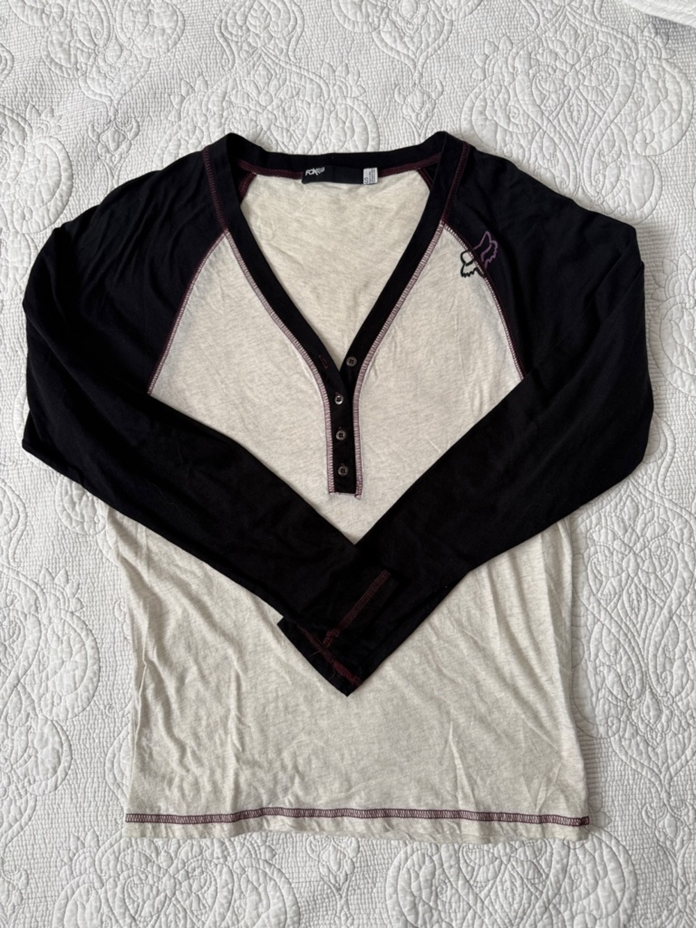 Fox Two-Tone Black & Cream Henley Long Sleeve Shirt